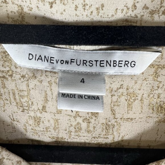 Diane von Furstenberg Beige Brown Sheer Shirt Blouse 100% Silk Sz 4 Designer - Picture 4 of 10